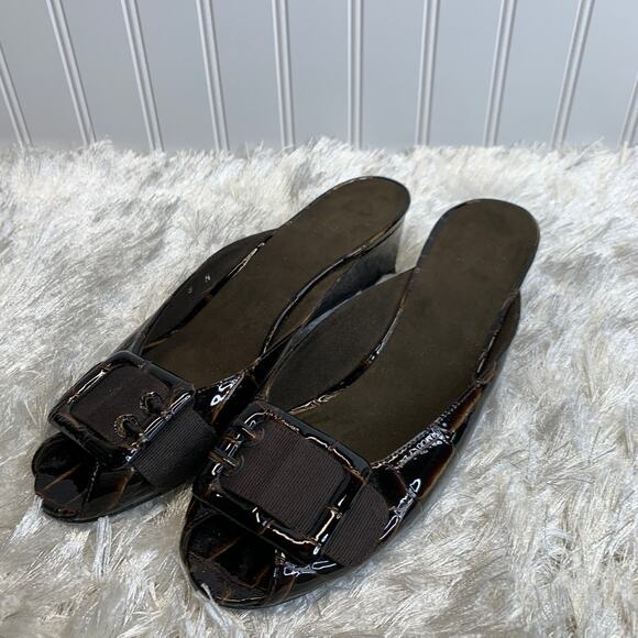 Stuart Weitzmann Brown Croc Embossed Wedge Heels Sz 8M - Picture 2 of 9
